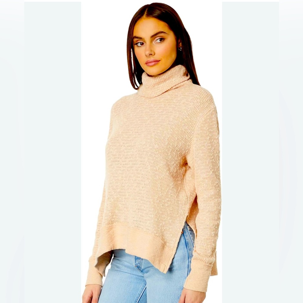 Free People Womens Tommy Turtle XS in toasted almond cowl neck lightweight